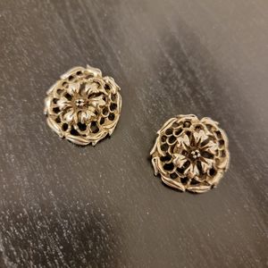 🔴 UNSIGNED Vintage Silver Plated Art Nouveau Ornate Floral Clip Back Earrings